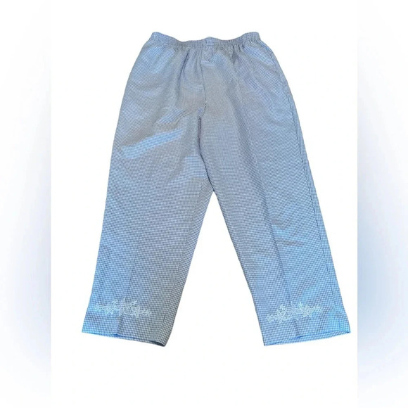 VNGT BonWorth Gingham Women’s Straight Leg Trousers Size XLP Embroidered Flowy - Picture 1 of 4